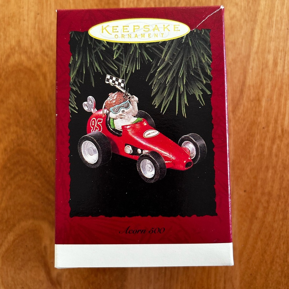 Hallmark Acorn 500 Red Race Car Ornament BNWT